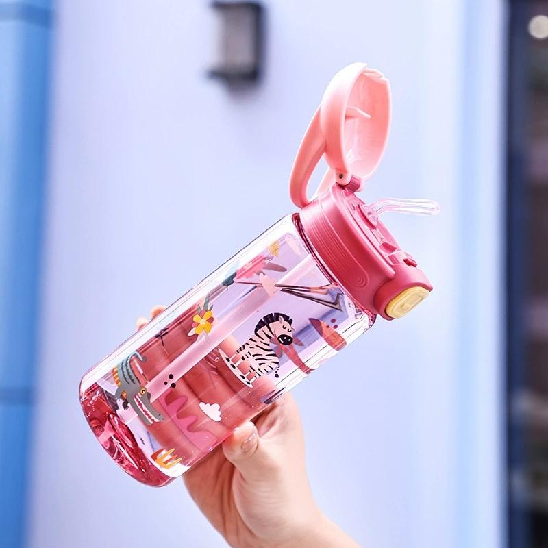 Cartoon Animals Plastic Water Bottle With Soft Straw Portable Children Spout Water Cup Student Gift Cup Anti-drop Water Bottle