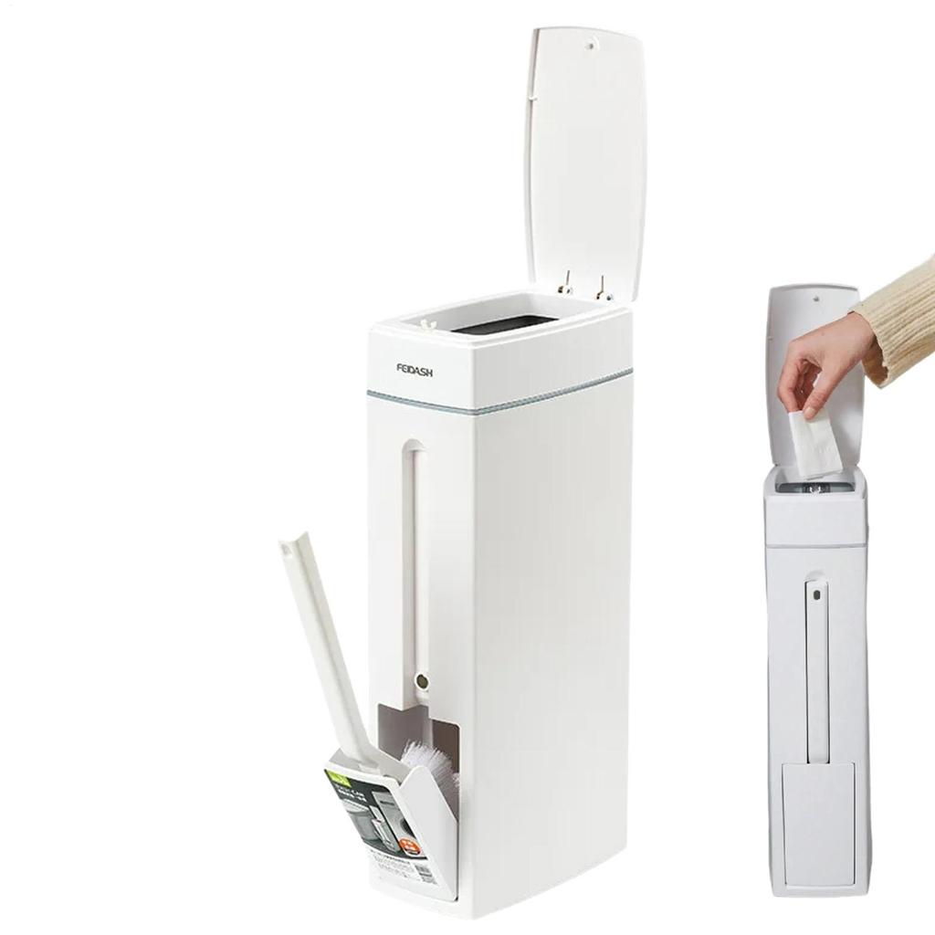 Bathroom Crevice Trash Can Space Saving Press Trash Can With Toilet Brush Narrow Garbage Can Litter Bin Garbage Container