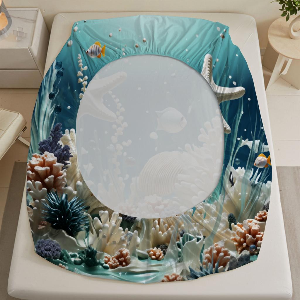 3pcs Fitted Sheet Sets 3D Printed Coral Reef Seaworld Soft Washable 100% Polyester Flat Sheet With 2 PillowcasesHome Decoration
