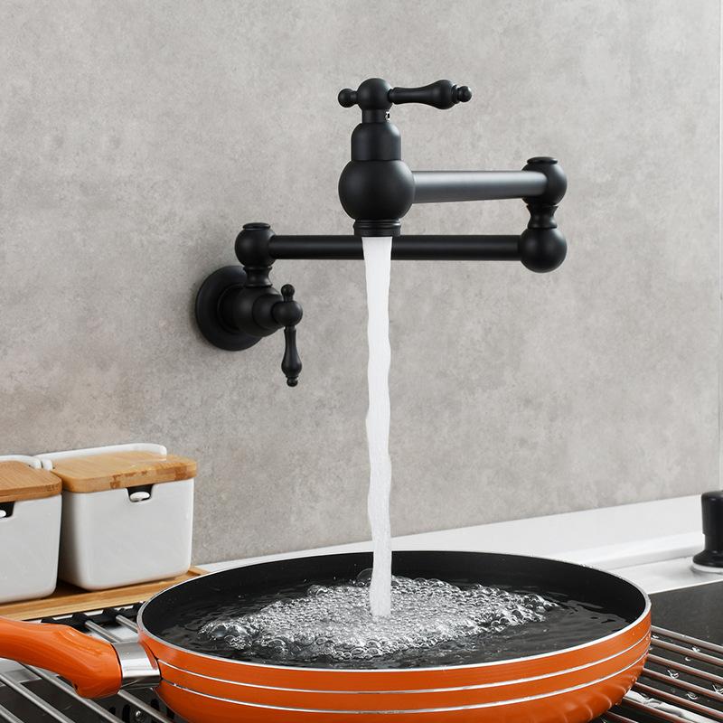 Brushed Gold Kitchen Foldable Faucet Wall Mounted Bathroom Basin Faucet Cold Water Tap Rotate Folding Spout Vanity Sink Crane