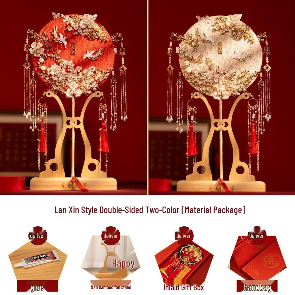 Double-Sided Two-Color Bridal DIY Fan Kit for Chinese Wedding Xiuhe Dress