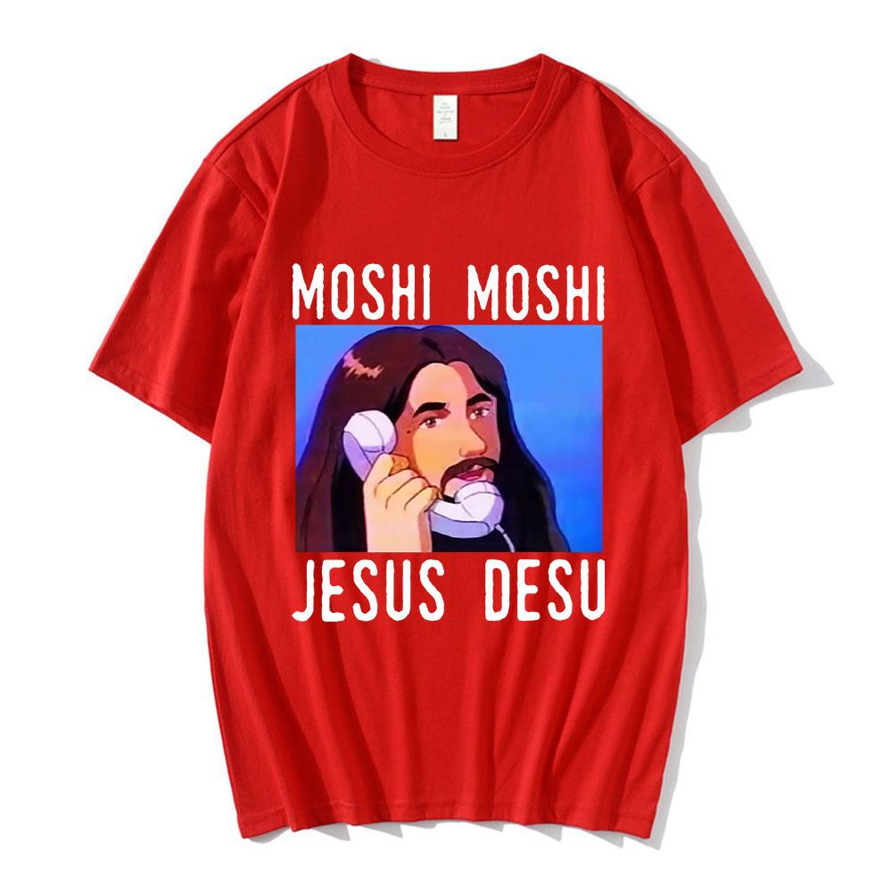 Nicolas Cage Moshi Moshi Jesus Desu T-Shirt Unisex Funny Meme Picolas Cage Awesome T-shirts Cotton Short Sleeve T Shirt Clothing S