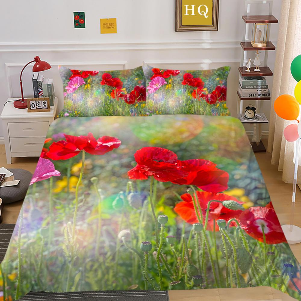 3D Flowers Printing Bed Cover King Size Bed Clothes Polyester Bedspreads Girl Fashion Home Bedclothes
