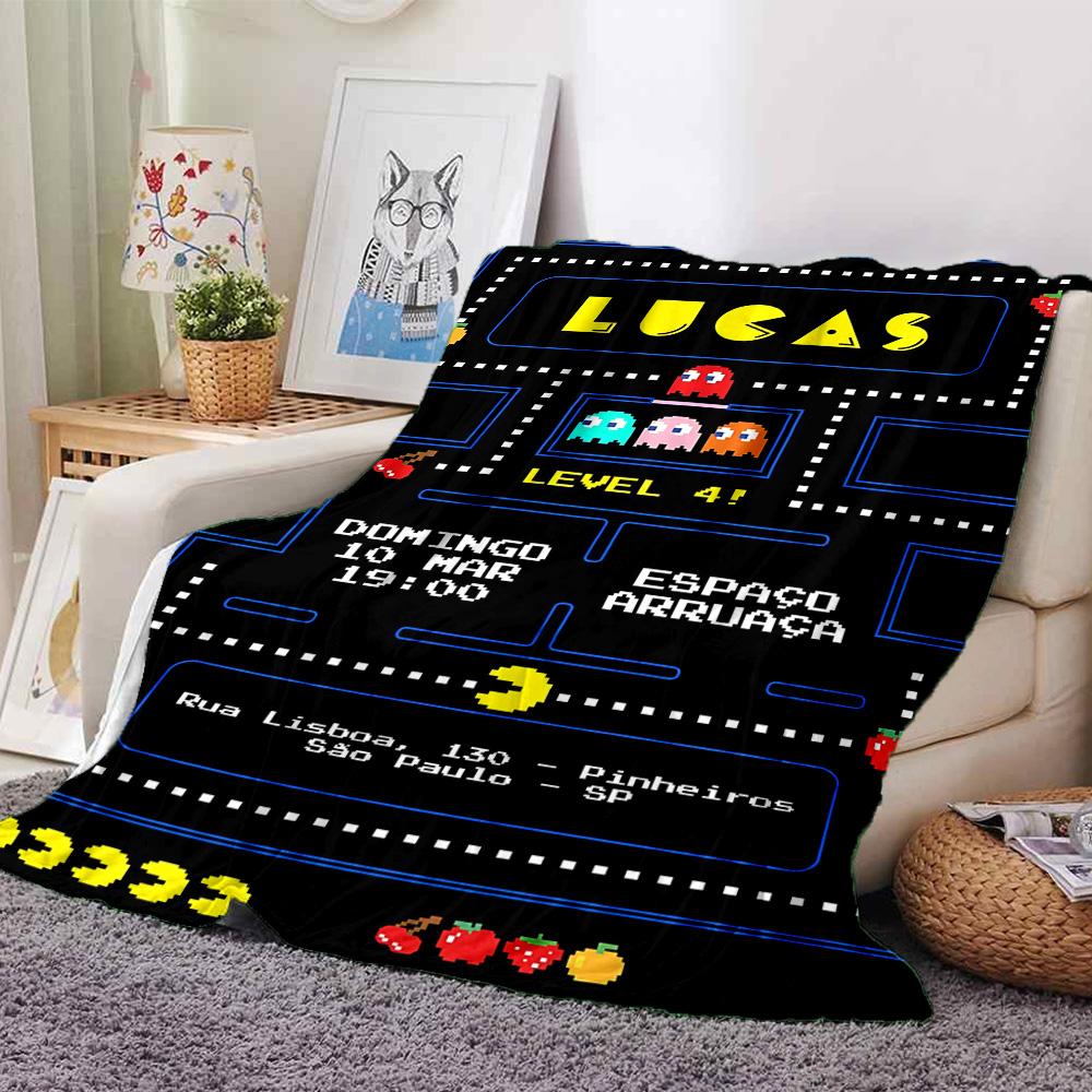 1pc Pacman Adventure flannel Blanket for Super Soft Cute Comfort Blanket for Travel Bedding Couch Sofa Blanket Y73056