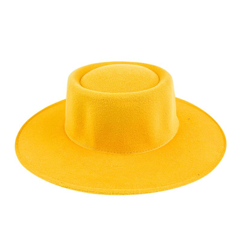 British style solid color big brim flat top top top hat French fashion jazz flat top woolen hat autumn and winter felt hat