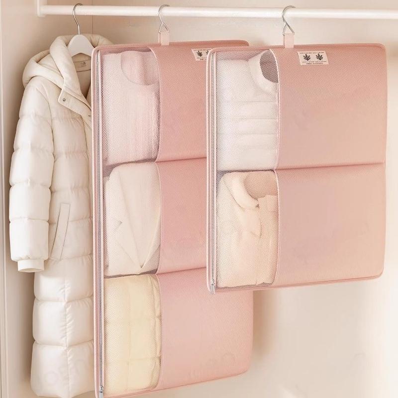 1Pc Special Hanging Compression Storage Bag For Down Jackets, Wall-Mounted Mesh Bag With Metal Hook For Home Wardrobe, Hanging Bag For Large Garments