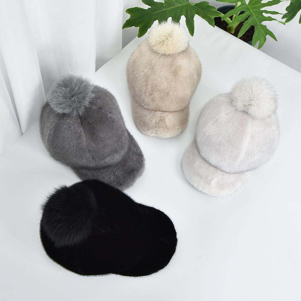 Imitation mink environmentally friendly duck tongue hat with adjustable female winter fur ball hat