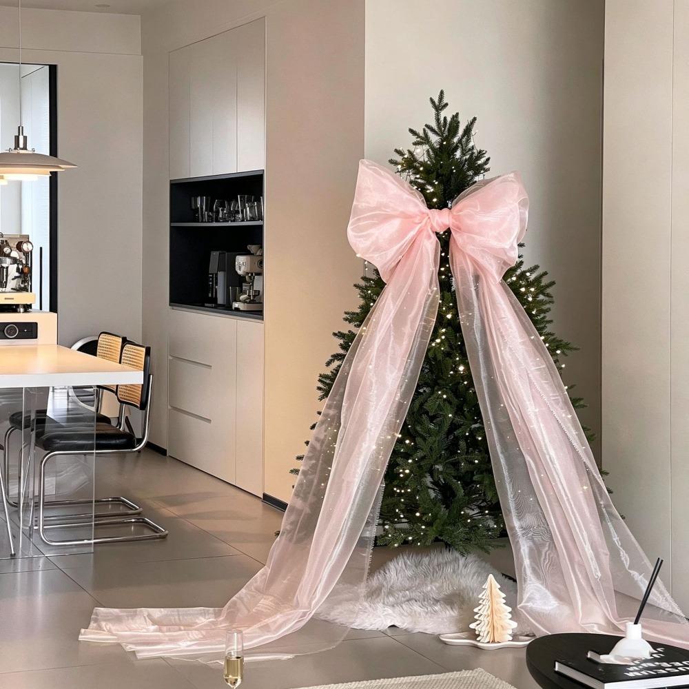 Oversized Christmas Bow Ornaments multicolor Shiny Giant Bow Hanging Decoration with Long Streamers Pearlescent Bowknot Ornament