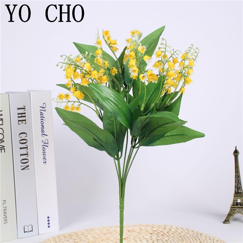 Artificial Flowers Lily of the Valley 7 Branches Fake Plastic Lily Flower Bridal Bouquet Wedding Party Decor Flores Artificiales