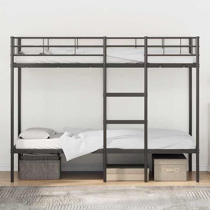 VidaXL Bunk Bed Without Mattress Black 100x190 Cm Steel, Bed Frame, Slatted Base, Bedroom Furniture, Loft Bed, Frame of 42000323
