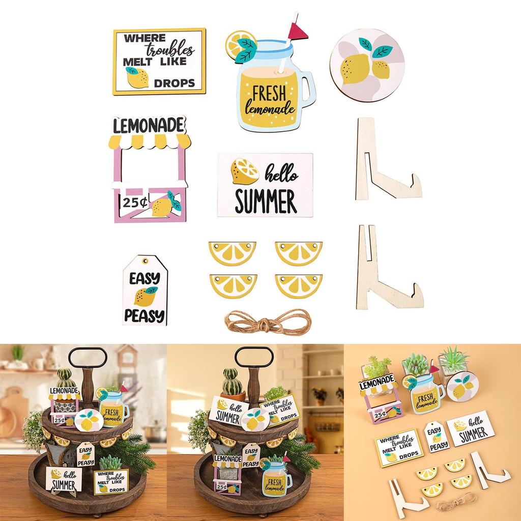 1Set Wood Lemon Style Tiered Tray Decor Wood Crafts Ornament Supplies for Festival Holiday New Year Party Background