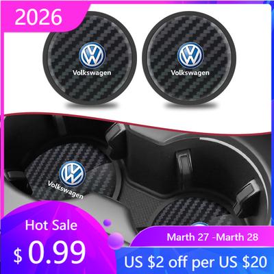 VW GTI GOLF 2026 Hot For VW VOLKSWAGEN 2Pcs Leather Coaster Anti-noise Water Cup Pad Cushion For Volkswagen Beetle T-ROC Tiguan