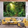 2D Golden Sun Ray Rainforest Trail Green Foliage Backdrop Baby Shower Photo Booth Background