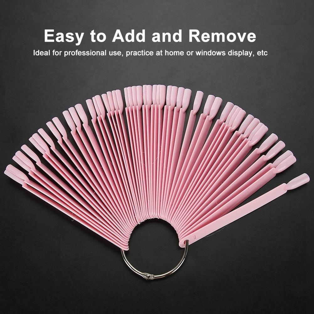 100Pcs Bag Fan False Nail Tip Stick Palette Manicure Polish Gel Display Practice Tools(Pink)