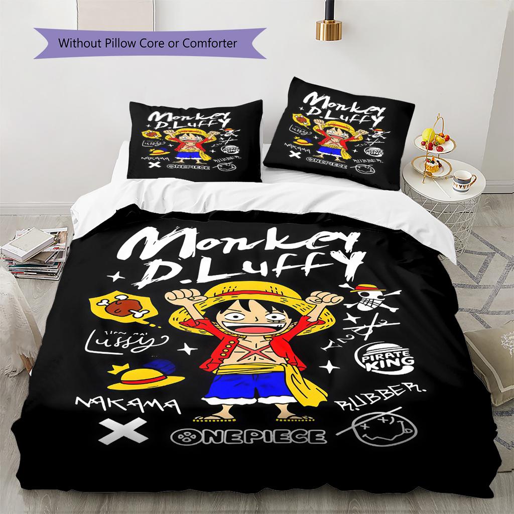 One Piece Anime Pattern Bedding Quilt Set Quilt Cover Pillowcase Home Birthday Gift(1 * Duvet Cover + 2 * Pillowcase, Without Core)