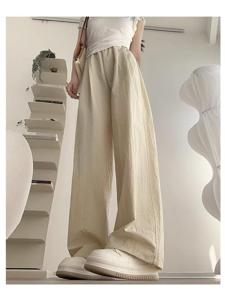 Korean-Style High-Waist Wide-Leg Summer Pants for Women - Ice Silk, Floor-Length