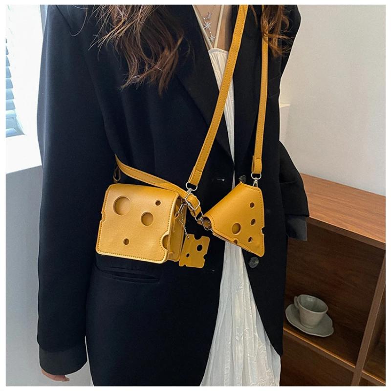 Women'S Triangle And Square Cheese Shaped Mini Pu Leather Bags Cute Earphone Lipstick Purses Handbags Crossbody Shoulder Bag