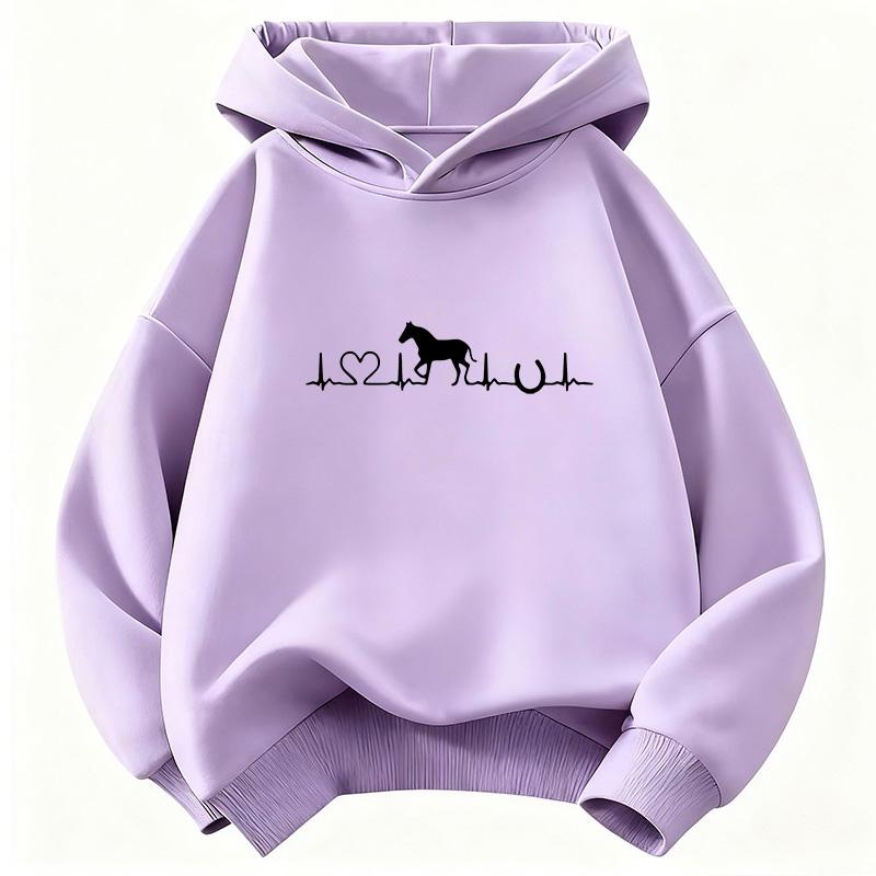 Sweat à capuche Design Cœur d'Amour Cheval pour Enfants Chat Sweat à Capuche Enfant pour Garçons Filles Automne Animal de Dessin Animé Sweats à Capuche Décontractés
