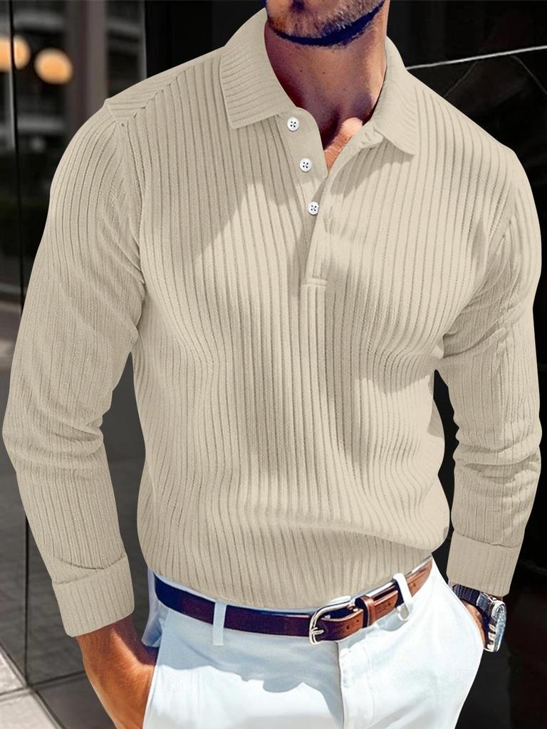 European American Men's Knit Lapel Long Sleeve Polo Shirt
