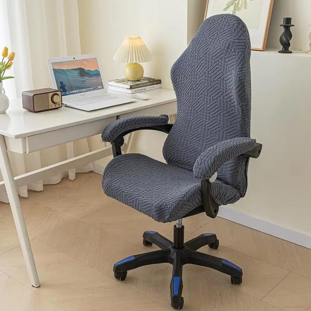 1Set Elastic Stretch Chair Cover Set Dustproof Fleece Jacquard Gaming Chair Covers with Armrest Cover Universal