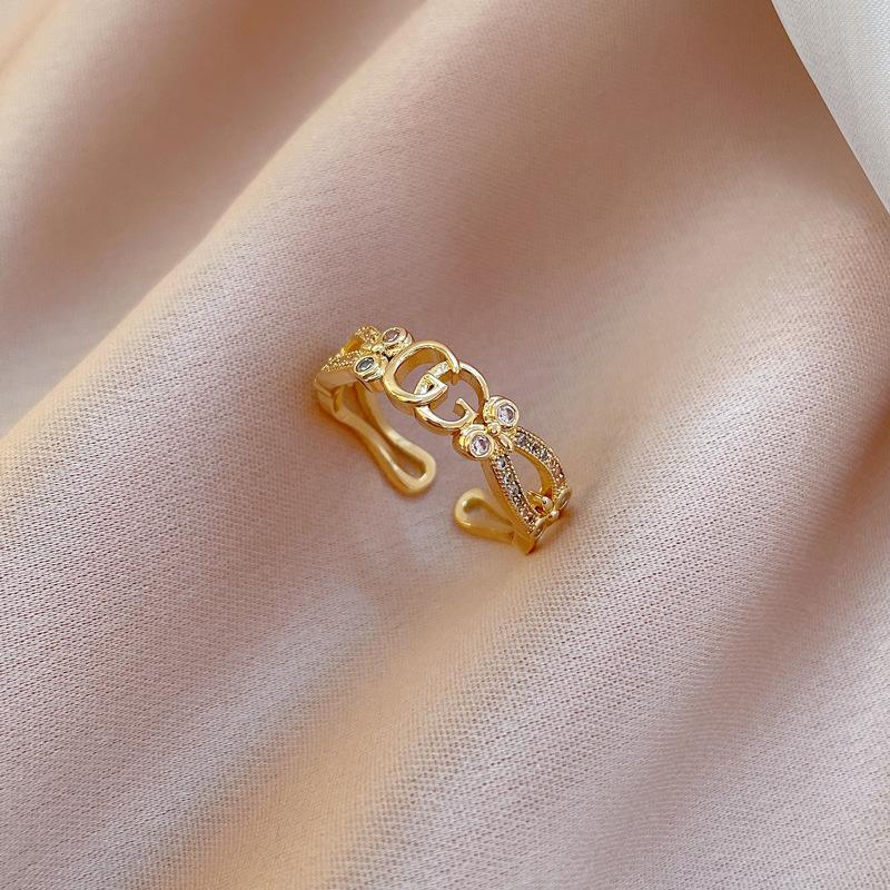 

Real Gold Electroplated Open Ring, Women S Fashion Personalized Ring, Index Finger Ring, The Same Simple And Cold Style opening adjustable