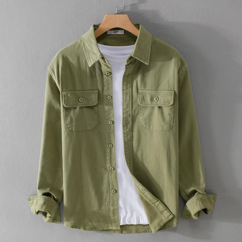 Autumn Cargo Shirts for Men Lapel Collar Double Pockets Long Sleeve Casual Shirt Youth Popular Pure Cotton Comfortable Top Nice Quality