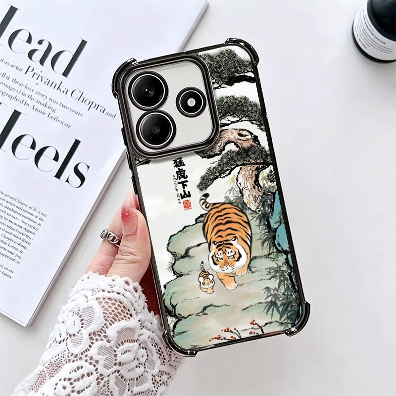 Cartoon Fat Tiger Funny Plating Phone Case For Xiaomi Redmi Note 14 15 Pro Plus 13 12 11 11S 11T 10 9S 9 5G Anti-Fall Airabag Co