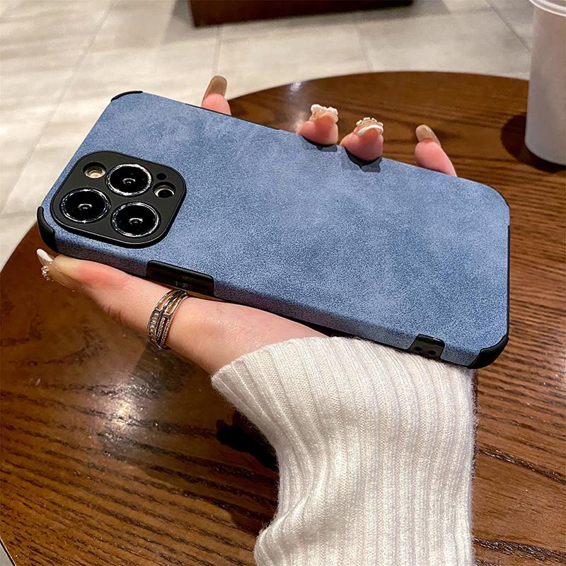 Business Wildleder Lammfell Pu Leder Handyhülle für iPhone 14 13 12 11 Pro Max Xr Xs X 14pro Luxus Stoßfeste Silikonhülle