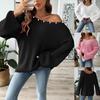 Women's Plus Size Pullover Sweater Beaded Top Simple Loose One Neck Strapless Flared Sleeve Sweater