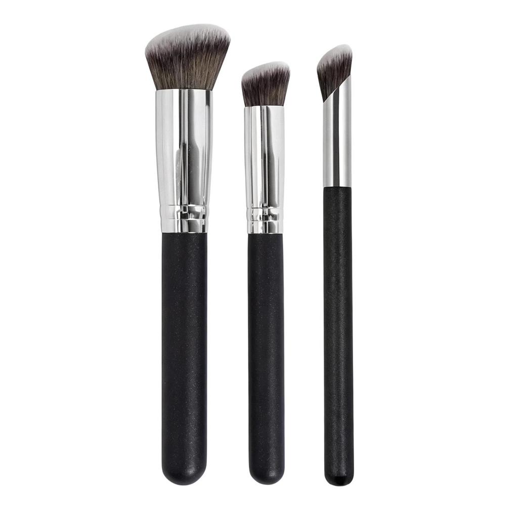 Seamless 170 Foundation Brush with Slanted Round Head, 270 Concealer Brush, 370 Black Makeup Brush Set