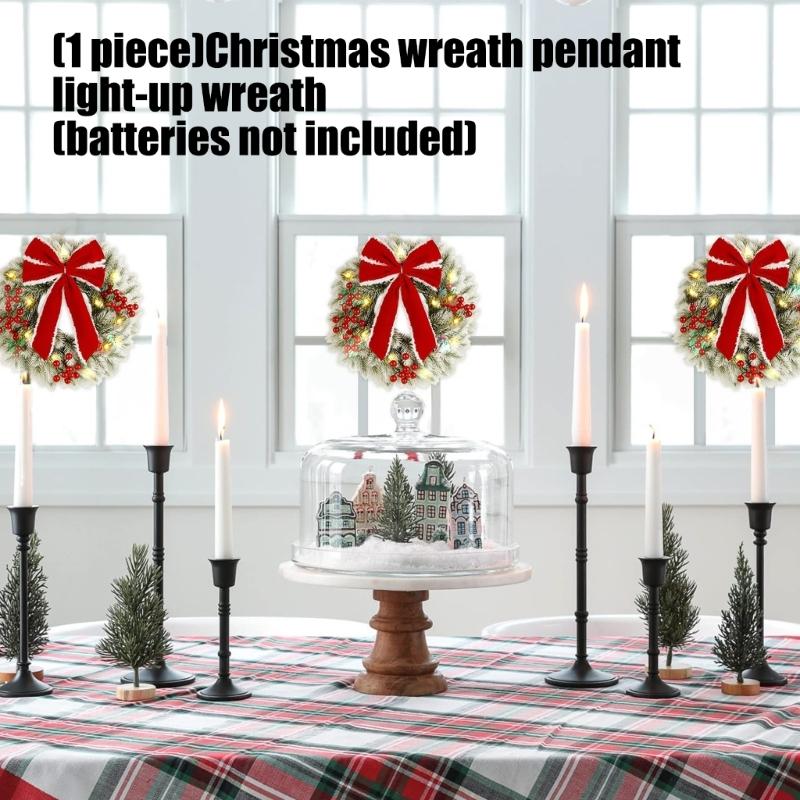 Glowing Plastic Christmas Wreath Ornament Traditional Festival Decors For Home Party Gift Indoor Outdoors Use