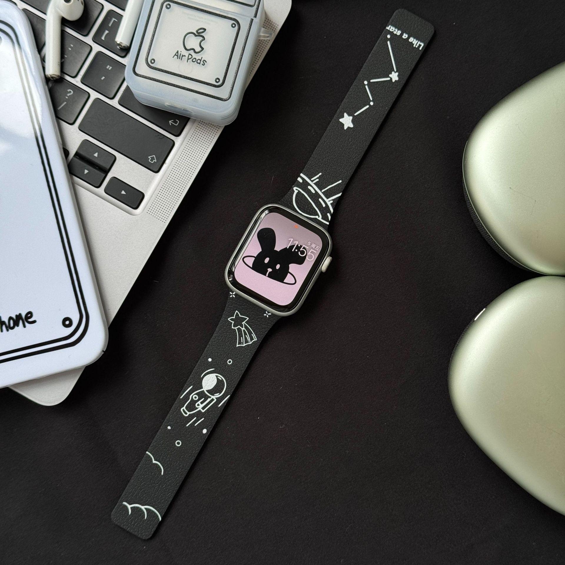 

Ремінець для Apple Watch з гравіюванням, магнітний ремінець 41 мм 49 мм 42 мм 46 мм 45 мм 44 мм 38 мм, силіконовий ремінець для iWatch Series 11 10 9 8 7 6 SE Ultra 3 42mm 44mm 45mm &B чорний