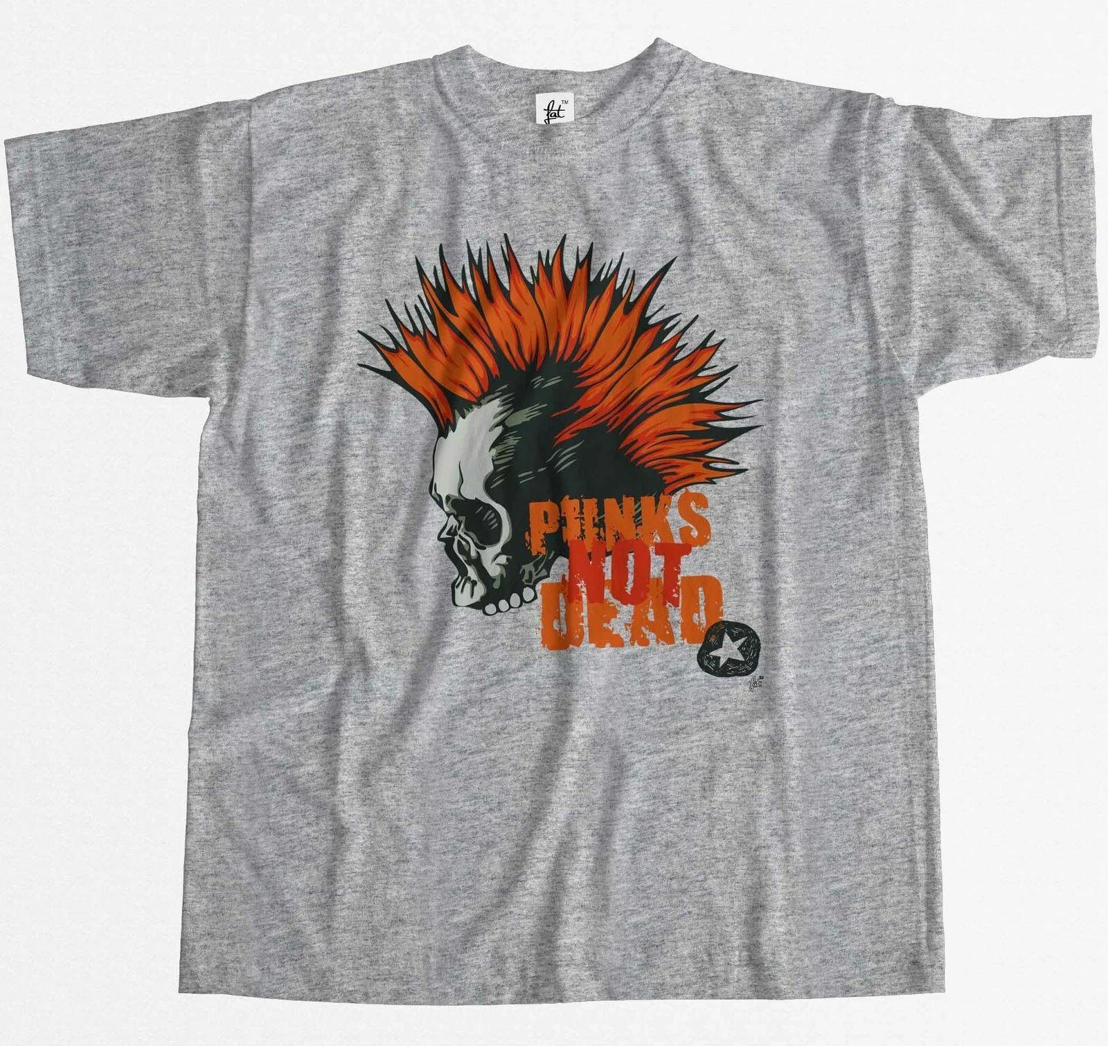 Punks Not Dead Mohican Orange Hair Skull Mens T-Shirt XXXXL