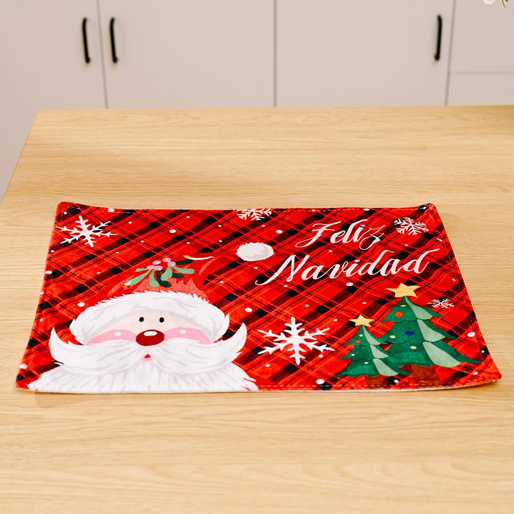 

Dining Christmas Joyful Placemats With Santa Snowflakes And Snowman In Bright Red Green Style Checkered StyleA