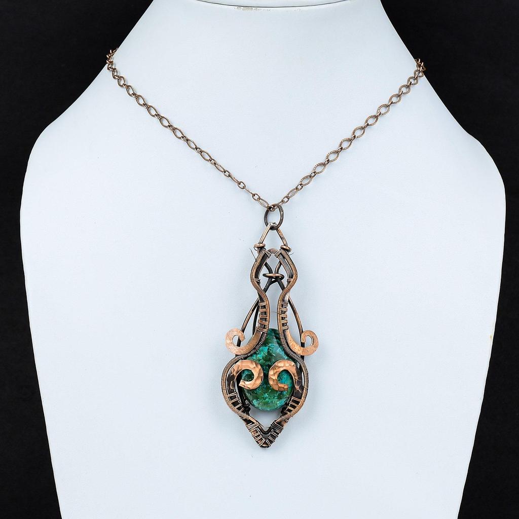 Shattuckite Gemstone Pendant Copper Wire Wrapped Pendant Elegant Jewelry Handmade Pendant Copper Jewelry Brand New Pendant Engagement Gifts