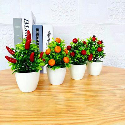 Heimdekoration Granatapfel Chili Künstliche Pflanzen Bonsai Orangenbeeren Obstbaum Topf