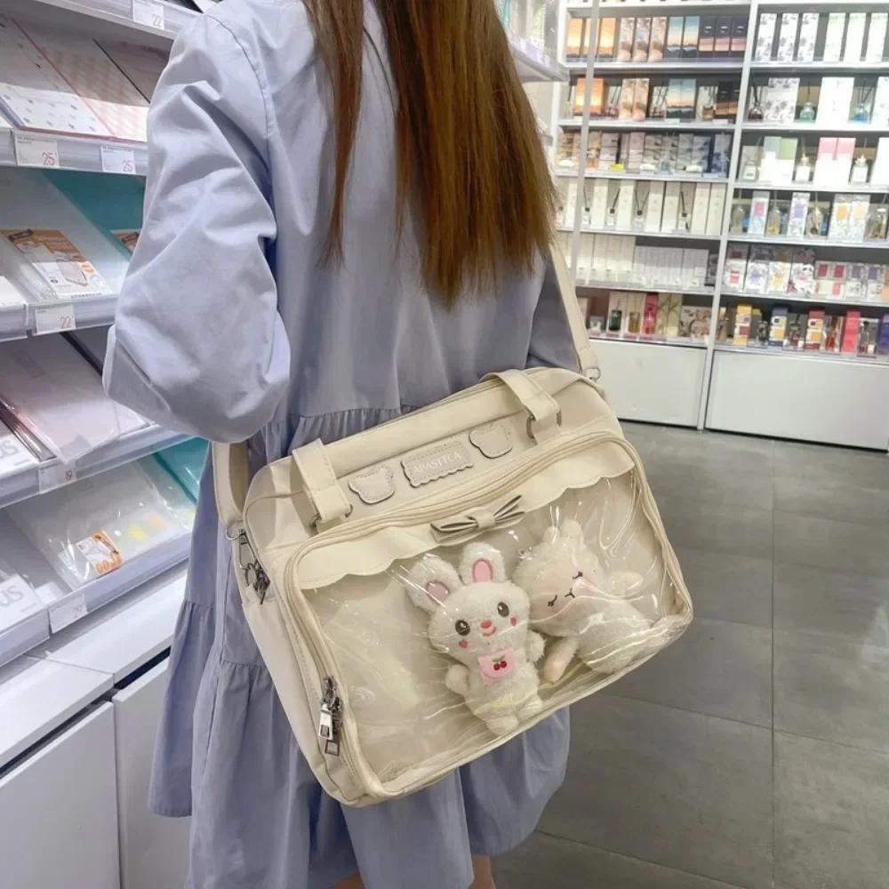 2025 Cute Transparent Canvas Itabag Fashion Girls One Shoulder Bag Student Personality Crossbody Bag With Badge Doll Ita Bag