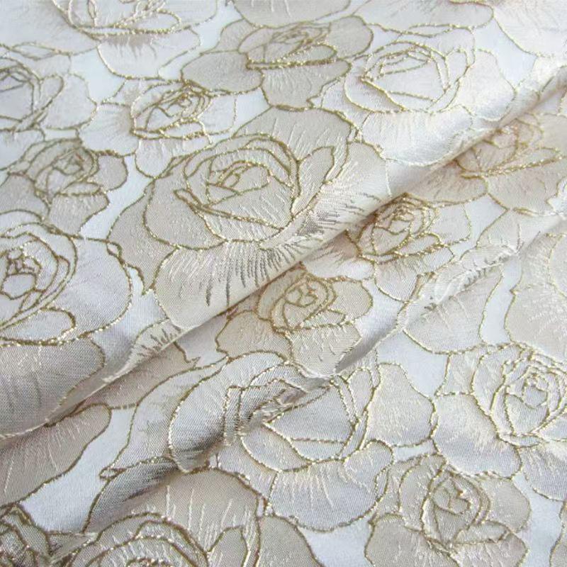 

5 Colors Yarn-dyed Gold Silk Rose Jacquard Fabric Embossed Retro Fabric for Dress Jacket,Bags, A5 A6 Book Covers Making Material 100x150cm