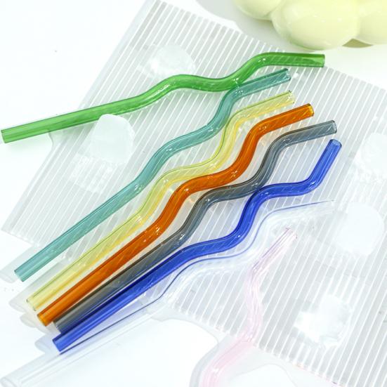 High Glass Wavy Straws Reusable Colorful Straws for Juice Tea Coffee Eco-Friendly High Temp Resistant BPA-free Glass Twist Transparent Straw