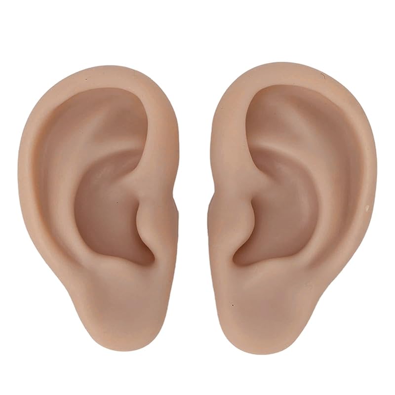 Human Ear Model, 1 Pair Soft Silicone Simulation Ear Model, Flexible Fake Ear, Realistic Body Parts for Piercing Practice, Earrings Jewelry Display, 3#