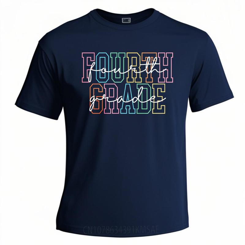 Men Cotton Tshirt Plus Size Summer Unisex T Shirt Fourth Grade Rainbow Outline Text Short Sleeve Printed O Neck Top Tees