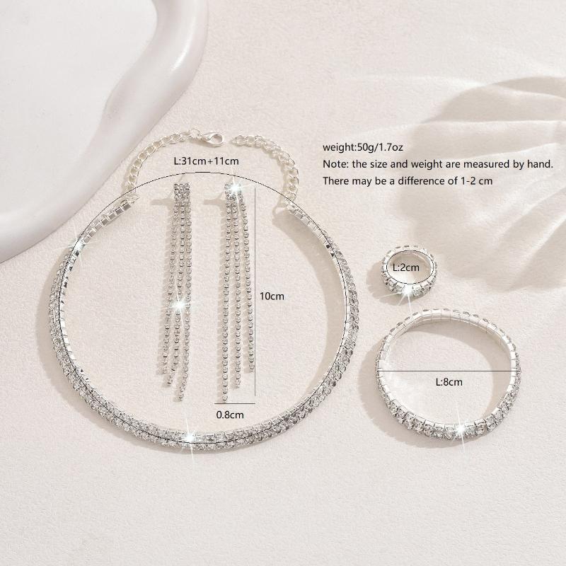 Full Diamond Earrings Ring Premium Zircon Necklace Bracelet Set Jewelry