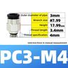 Pneumatik-Fittings Messing Mini-Verbinder Luftschlauch Schnellkupplung PC4-M3/M4/M5 4mm Gewinde Durchgangsgerade Verbindung