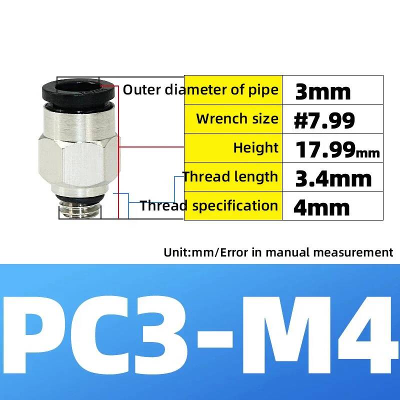 Pneumatik-Fittings Messing Mini-Verbinder Luftschlauch Schnellkupplung PC4-M3/M4/M5 4mm Gewinde Durchgangsgerade Verbindung
