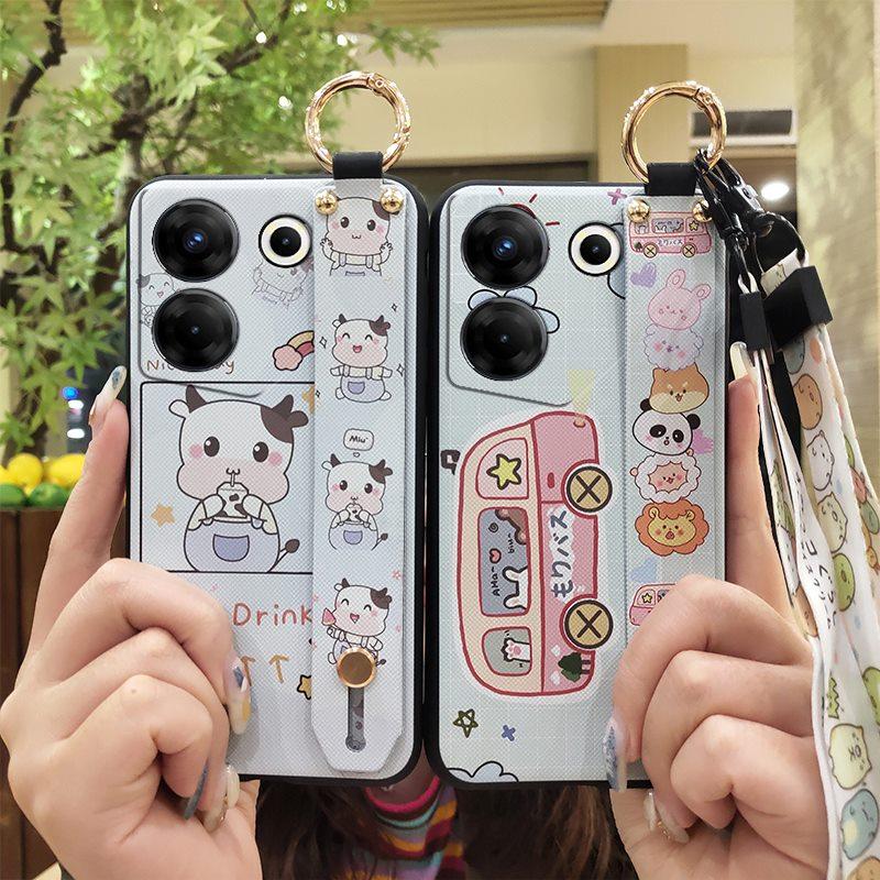 Cute Lanyard Phone Case For Tecno Camon20 Pro 5G/CK8n Silicone Phone Holder Soft case Back Cover Waterproof Wrist Strap