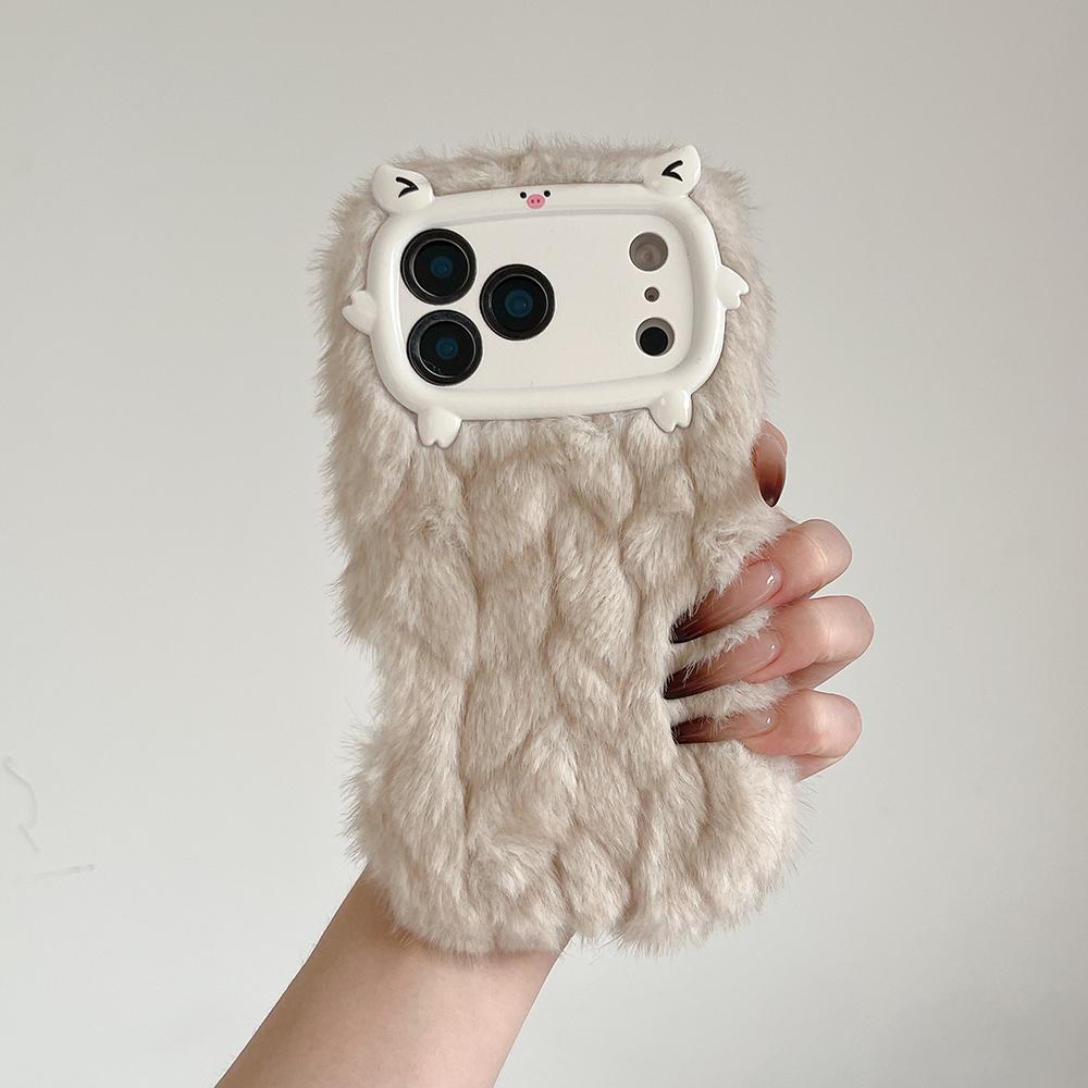 Lustige 3D Winter Warme Künstliche Nerzfell Weiche Handyhülle Für iPhone 13 14 15 Plus 16 17 Pro Max Niedliche Stoßfeste Rückseite