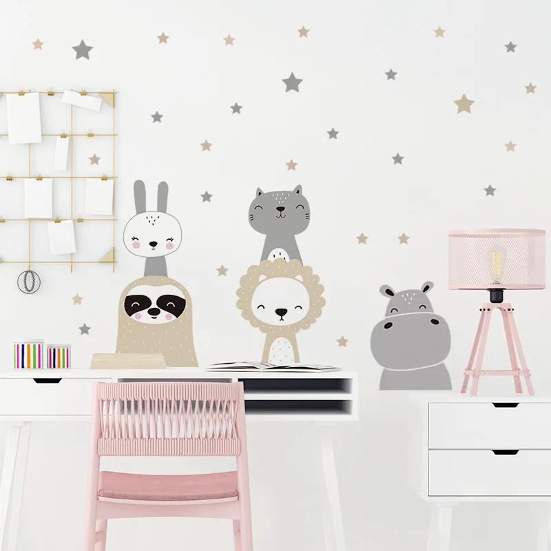Cartoon Gray Khaki Star Wall Stickers for Kids Room Bedroom Nursery Home Decoration Wall Decals