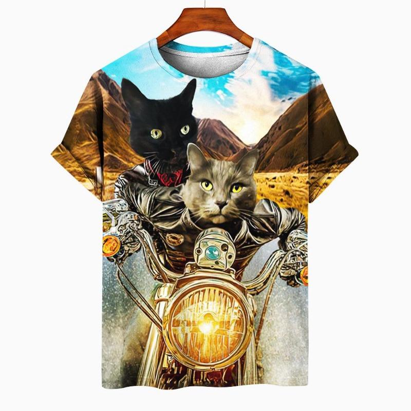 T-shirt Unisex Cat Pattern T-shirt Short Sleeved 3D Animal Print Top Summer T-shirt Outdoor Clothing Loose Men's Plus Size 6XL