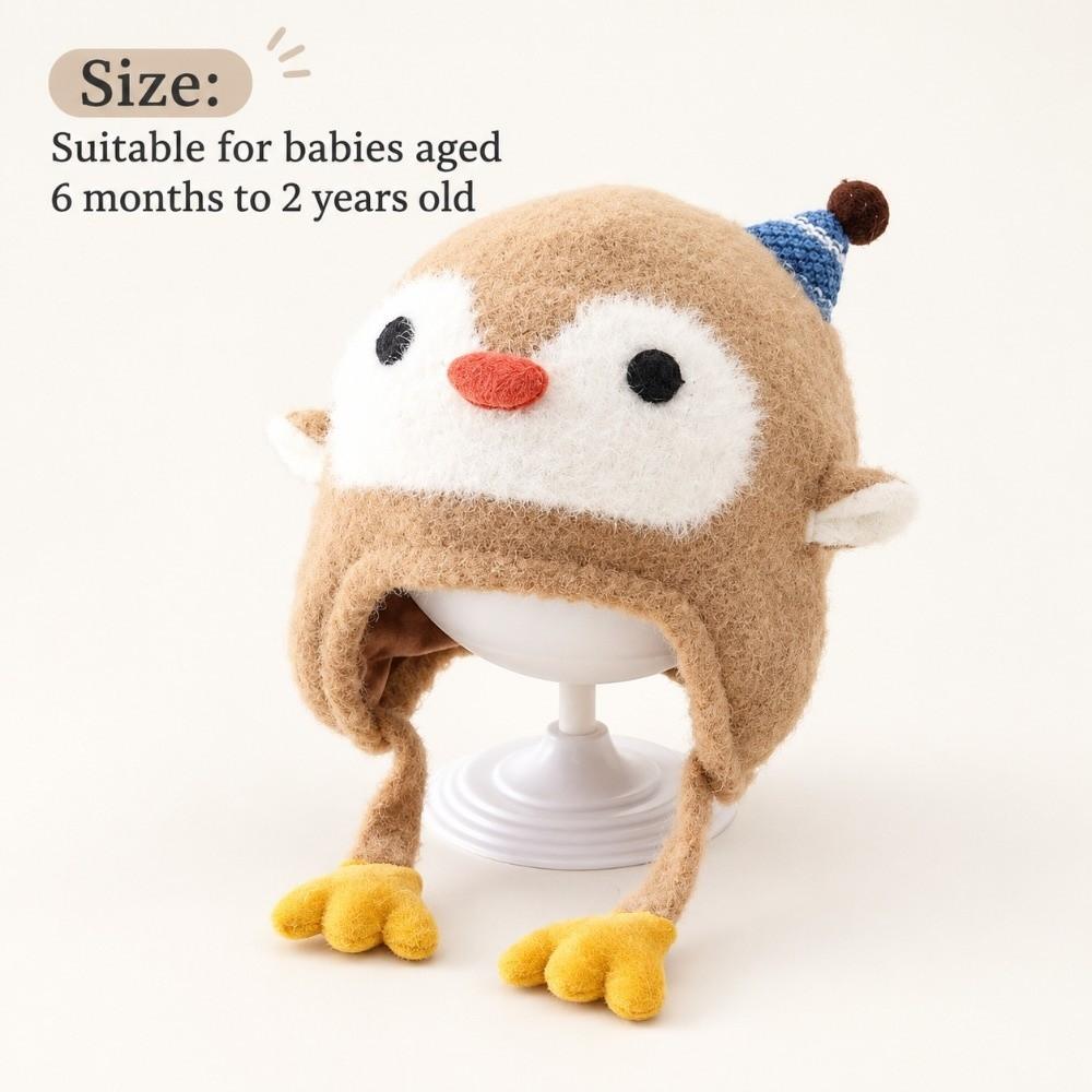 Fleece Lined Penguin Baby Hat Soft Knitted Baby Winter Cap Cartoon Kids Hat Boy Girl Unisex