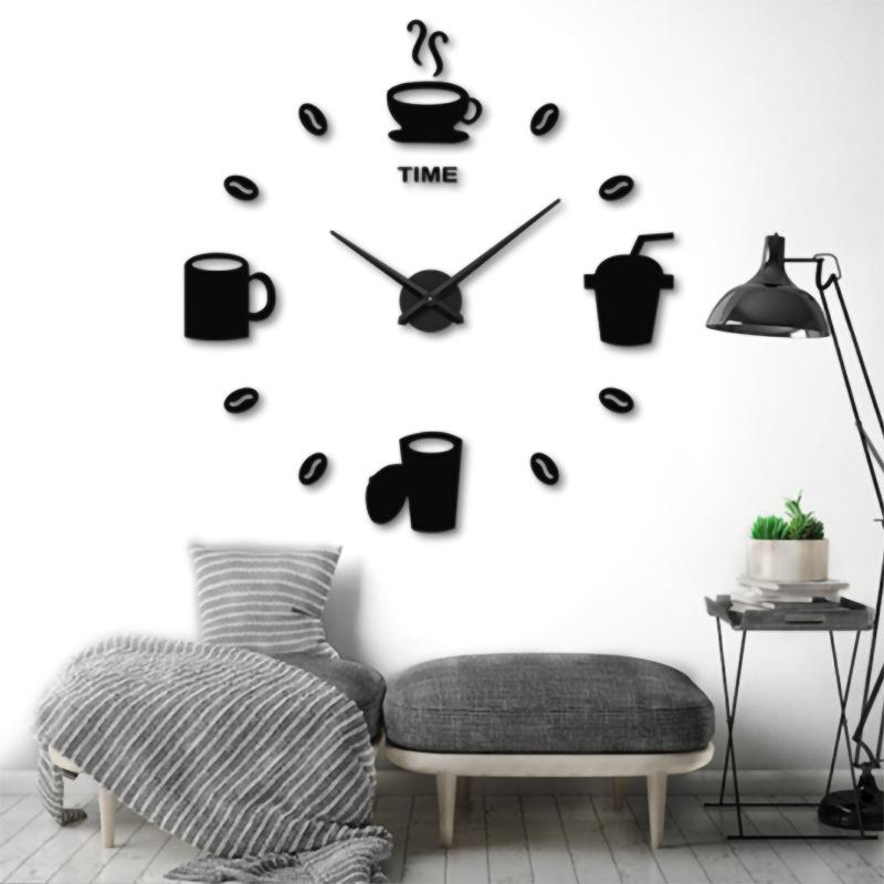 Three-dimensional Digital Wall Clock Living Room Dining Room Kitchen Coffee Cup Clock Diy Silent Simple Wall Sticker Decorative Clock